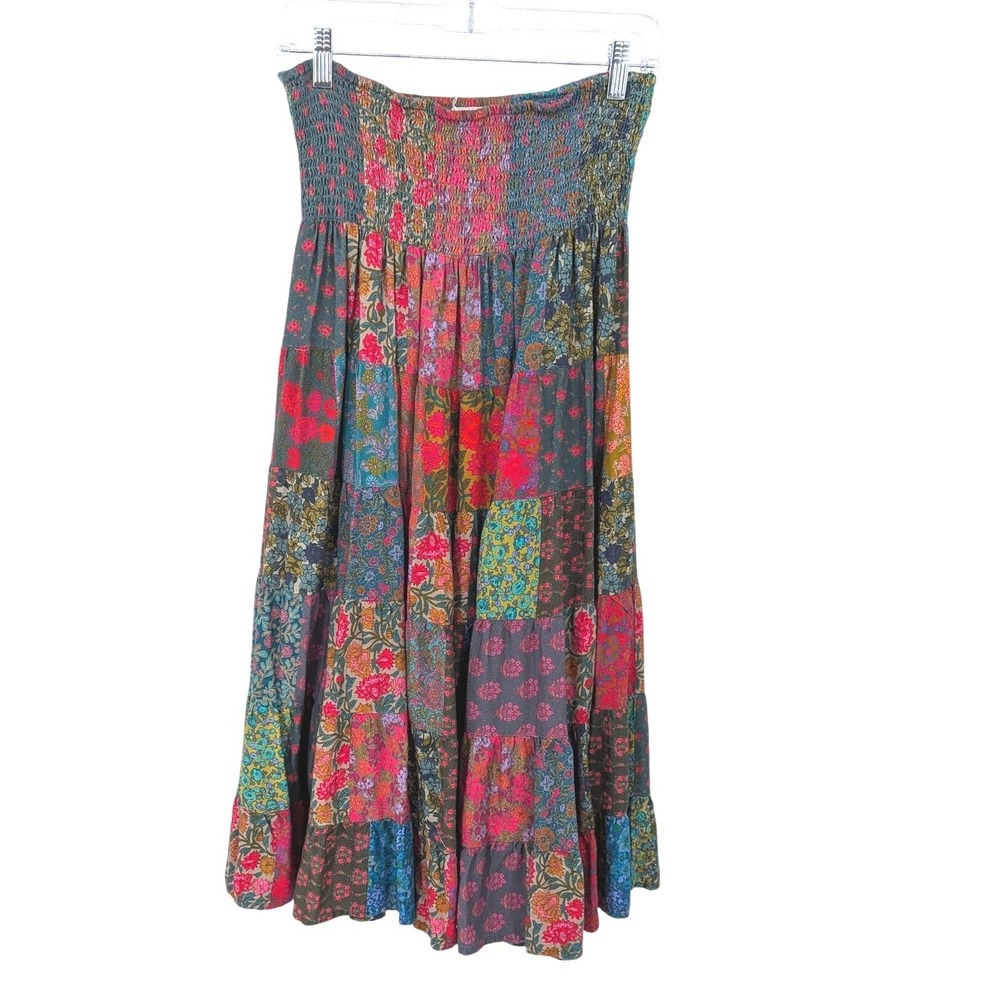 Natural Life Patchwork Maxi Skirt Women Large Multicolor Floral Boho Tiered